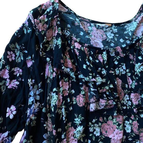 Free People Loretta Black Floral Tunic Top Mini Trapeze Dress Small - Picture 8 of 8